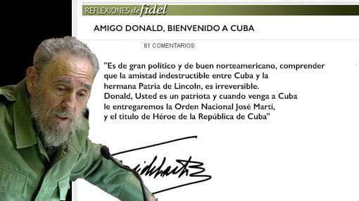Fidel Castro dice que Donald Trump será un gran presidente