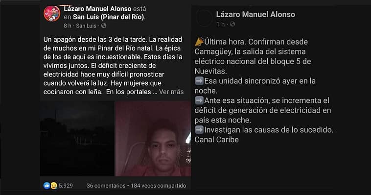 Lázaro Manuel Alonso está molesto por los apagones